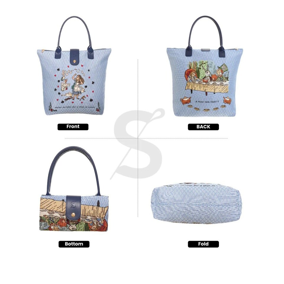 image 1 of Signare Foldable Handbag - Alice in Wonderland Nothing But Cards Blue