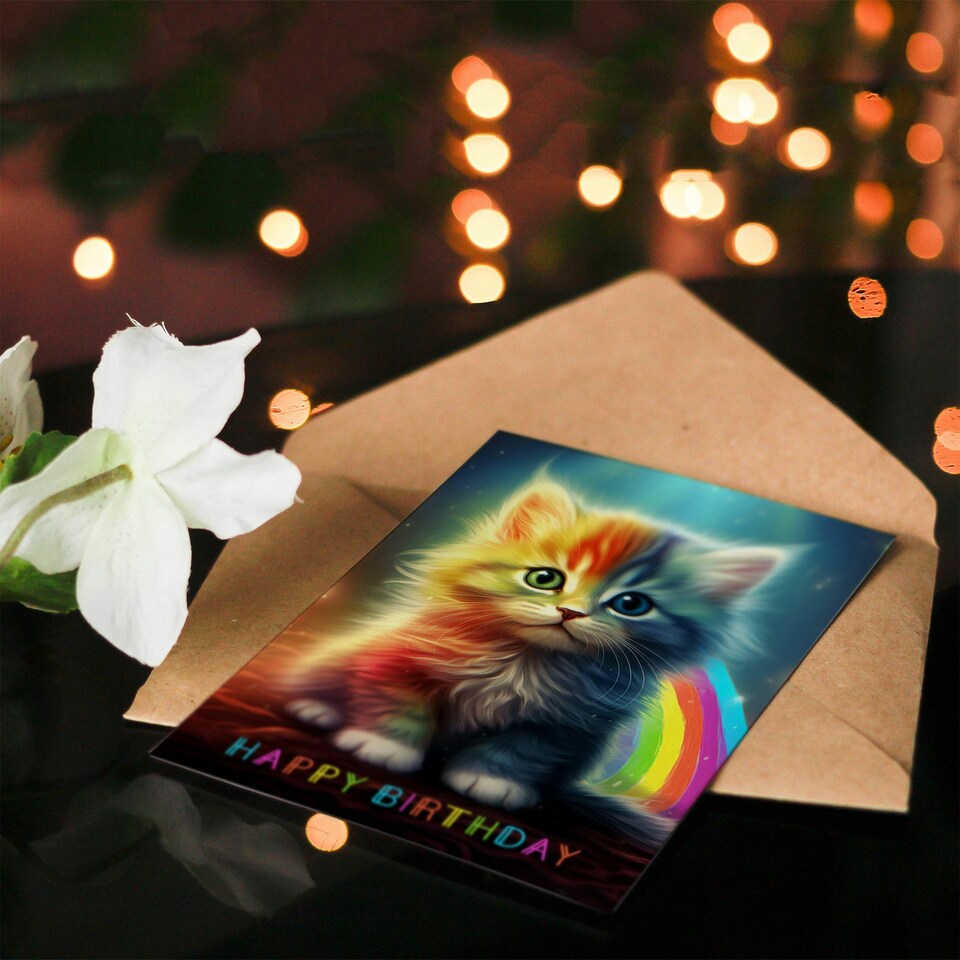 image 1 of Kids Cute Rainbow Kitten Child Kids Birthday Card