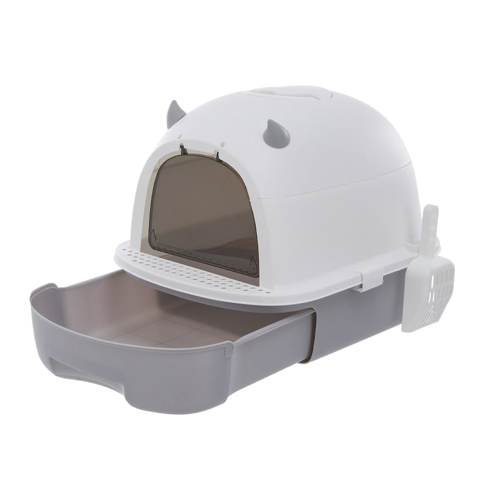 image 1 of Living and Home Enclosed Cat Litter Box for Big Cats | Grey