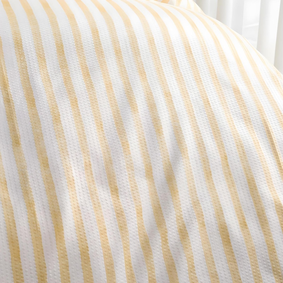 image 1 of OHS Watercolour Stripe Embossed Bedding Set Duvet Cover with Pillowcase | Yellow | Lemon | Double