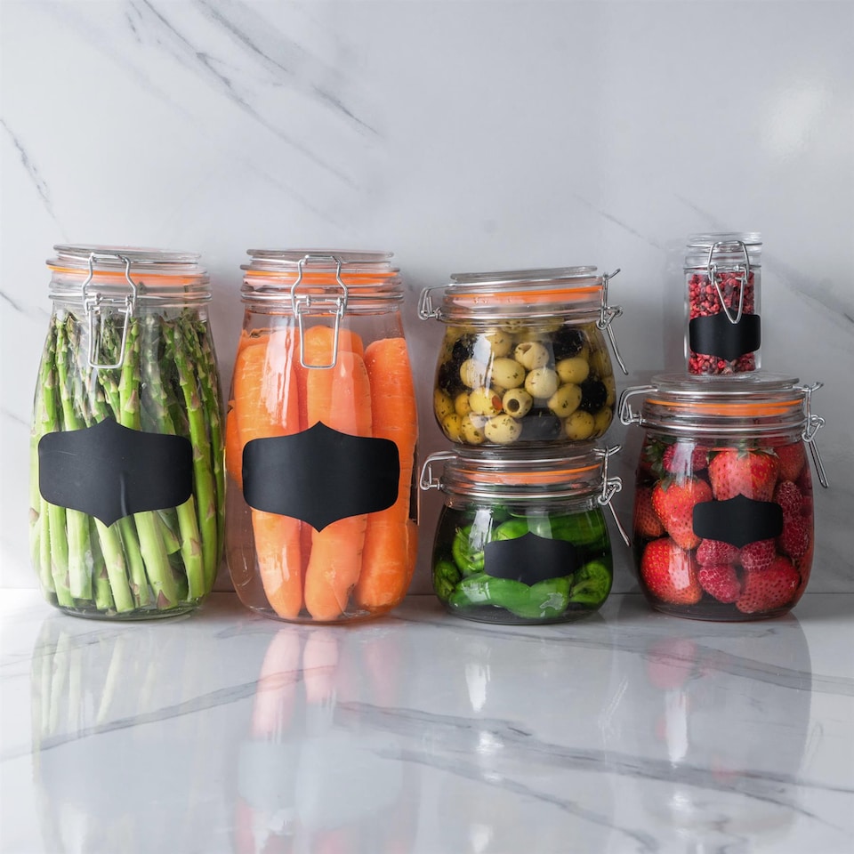 image 1 of Argon Tableware Glass Storage Jars - 1.5 Litre - Set of 3 - 4 Colour Seals Airtight Kitchen Storage Container Preserving Jar
