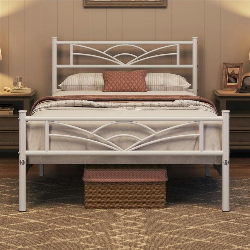 image 1 of Yaheetech Metal Platform Bed Frame with Cloud-inspired Design Headboard White, 3ft Single
