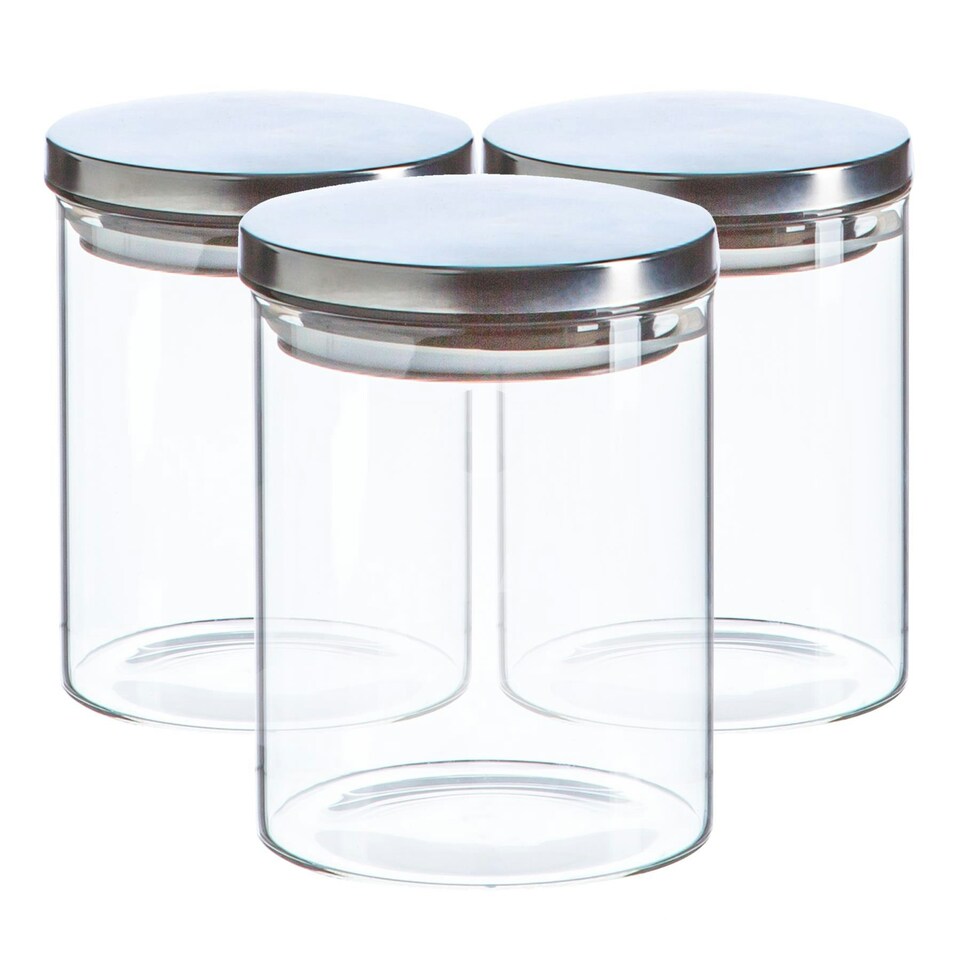 image 1 of Argon Tableware Scandi Storage Jars with Metallic Lids - 750ml - Silver - Pack of 3