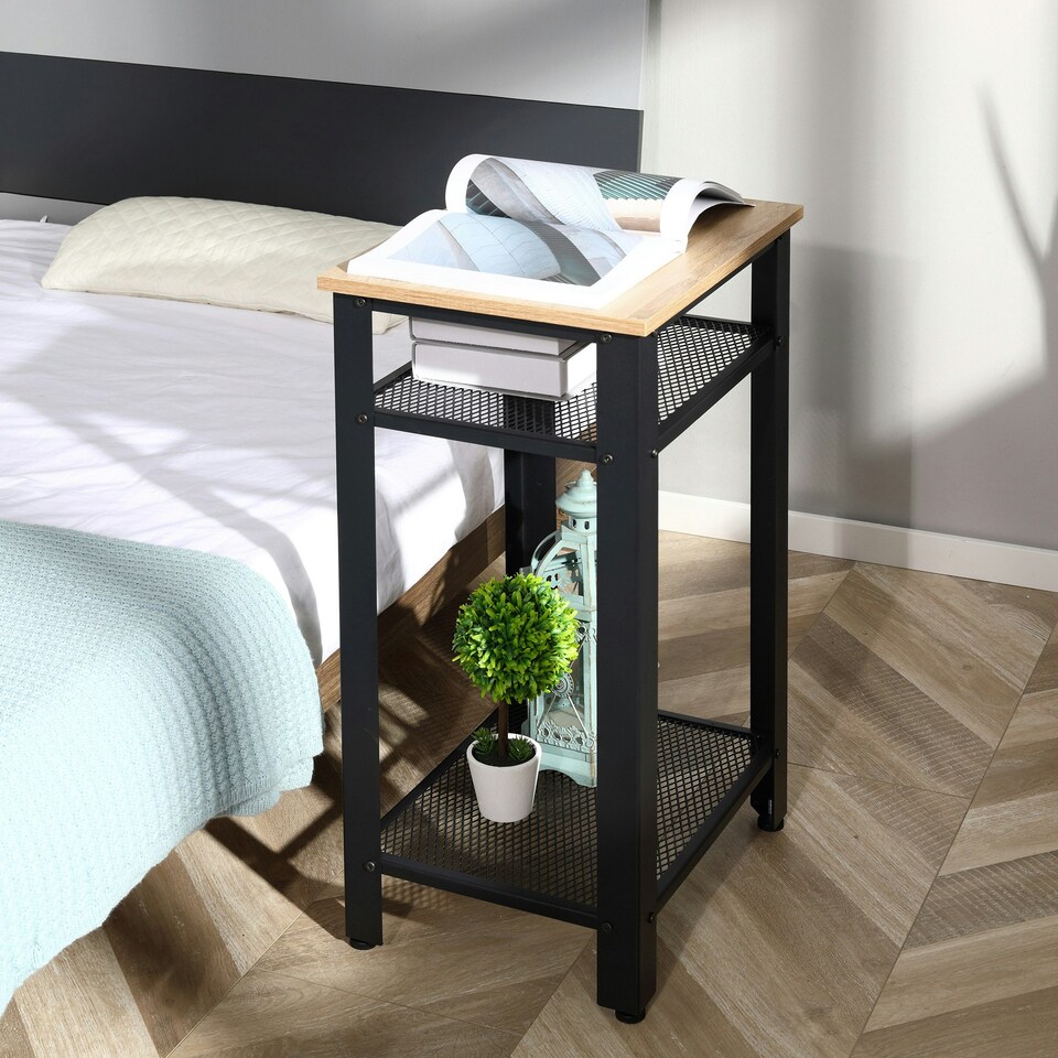 image 1 of HOMCOM Modern Side Table with 2-Tier Shelves End Table for Bedroom, Living Room Yellow