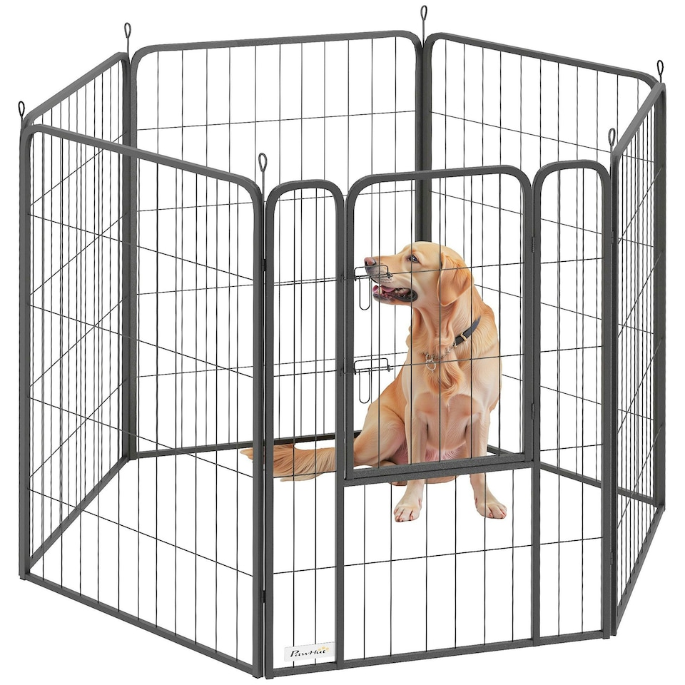 image 1 of PawHut Six-Panel Dog Playpen with Door, for Indoor, Outdoor, 100cm Tall