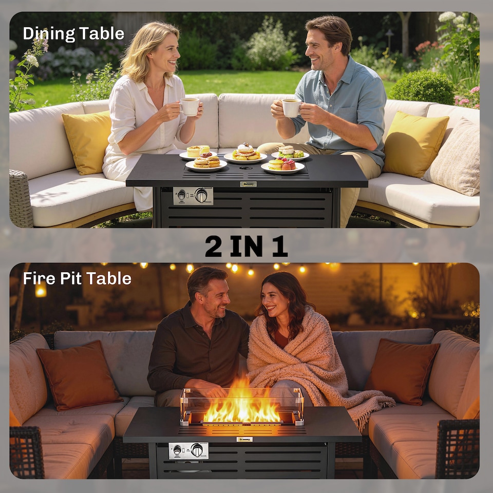 image 1 of Outsunny Steel Table W/ Rain Cover and Lid 50,000 BTU Outdoor Firepit
