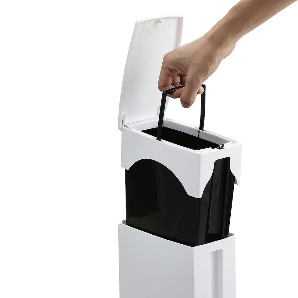 image 1 of Living and Home Slim Plastic Trash Can with Toilet Brush Set White