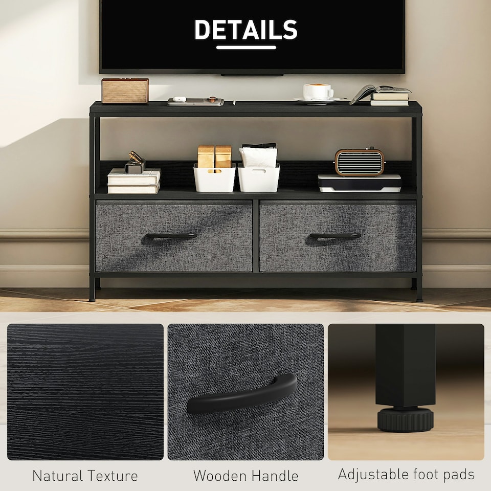 image 1 of HOMCOM TV Cabinet, TV Console Unit with 2 Foldable Linen Drawers Black
