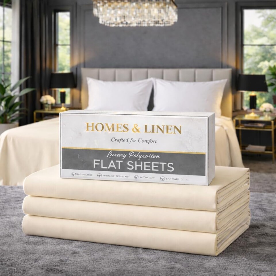 image 1 of HOMES-LINEN Polycotton Flat Sheet Easy Care Bed Sheet