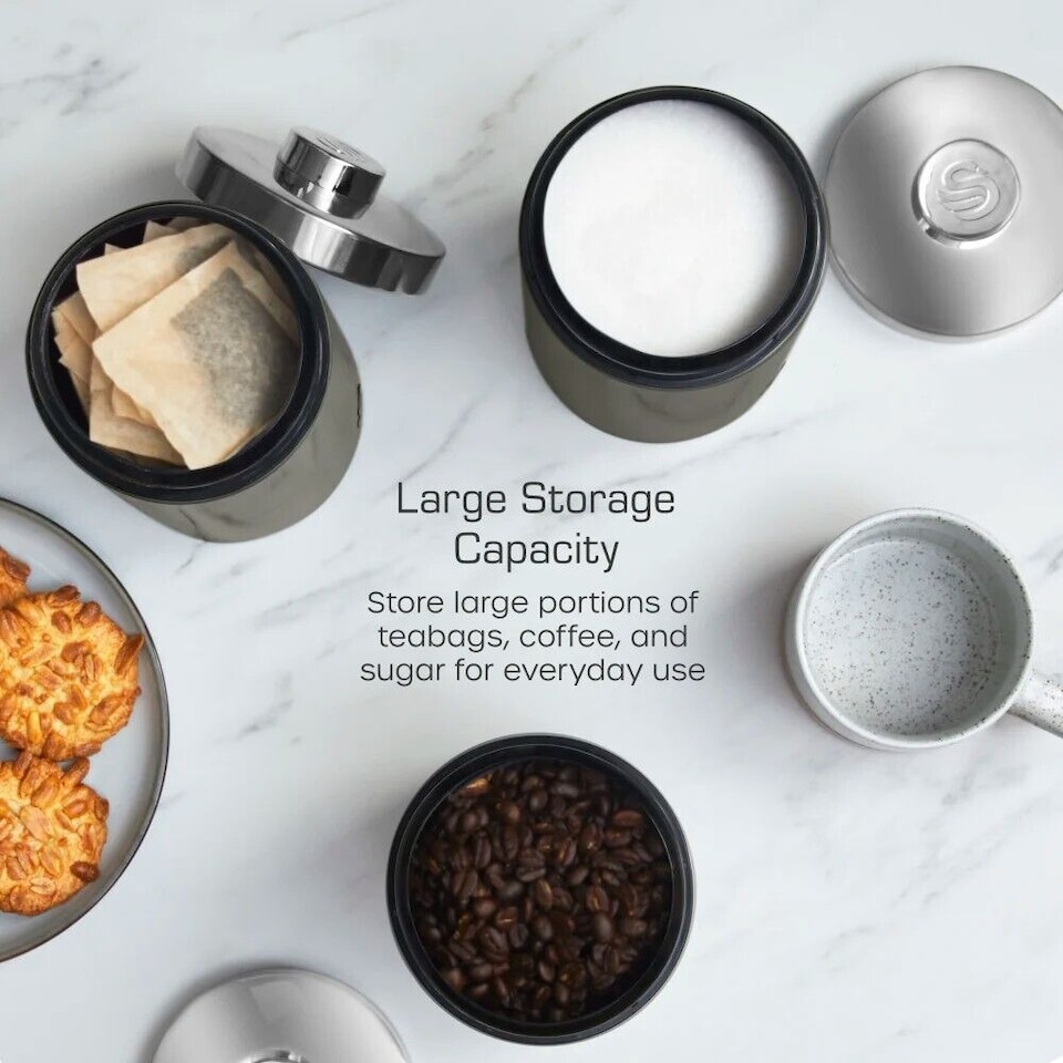 image 1 of Swan Townhouse Graphite Bread Bin & 3 Canisters Kitchen Storage Set in Grey