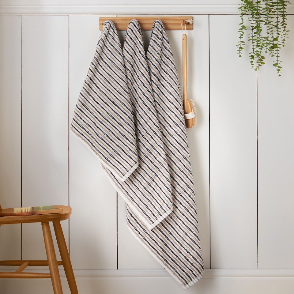 image 1 of Catherine Lansfield Rice Weave Stripe Bath Towel | Grey | Bath towel