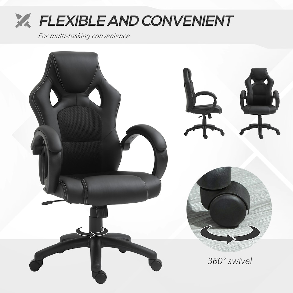 image 1 of Vinsetto Racing Gaming Chair, PU Leather Swivel Office Gamer Chair Black