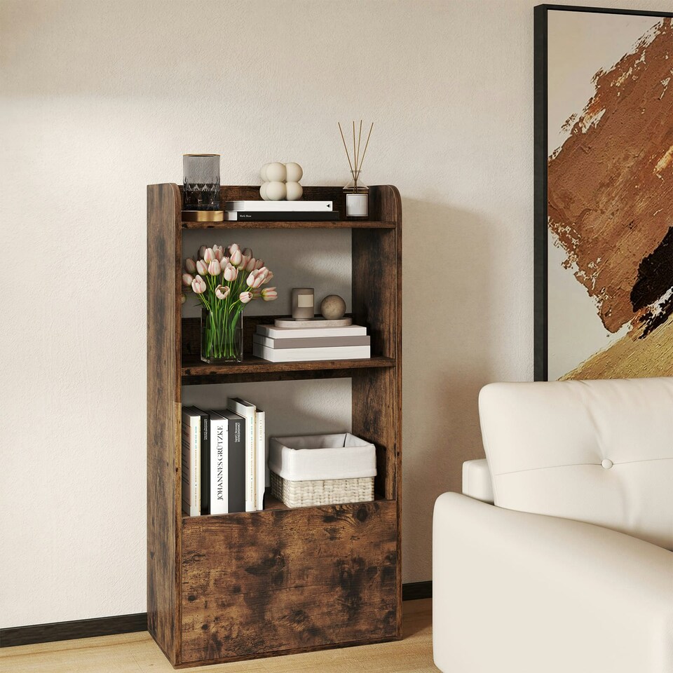 image 1 of COSTWAY Bookcase with Drawer Freestanding Bookshelf Brown Brown