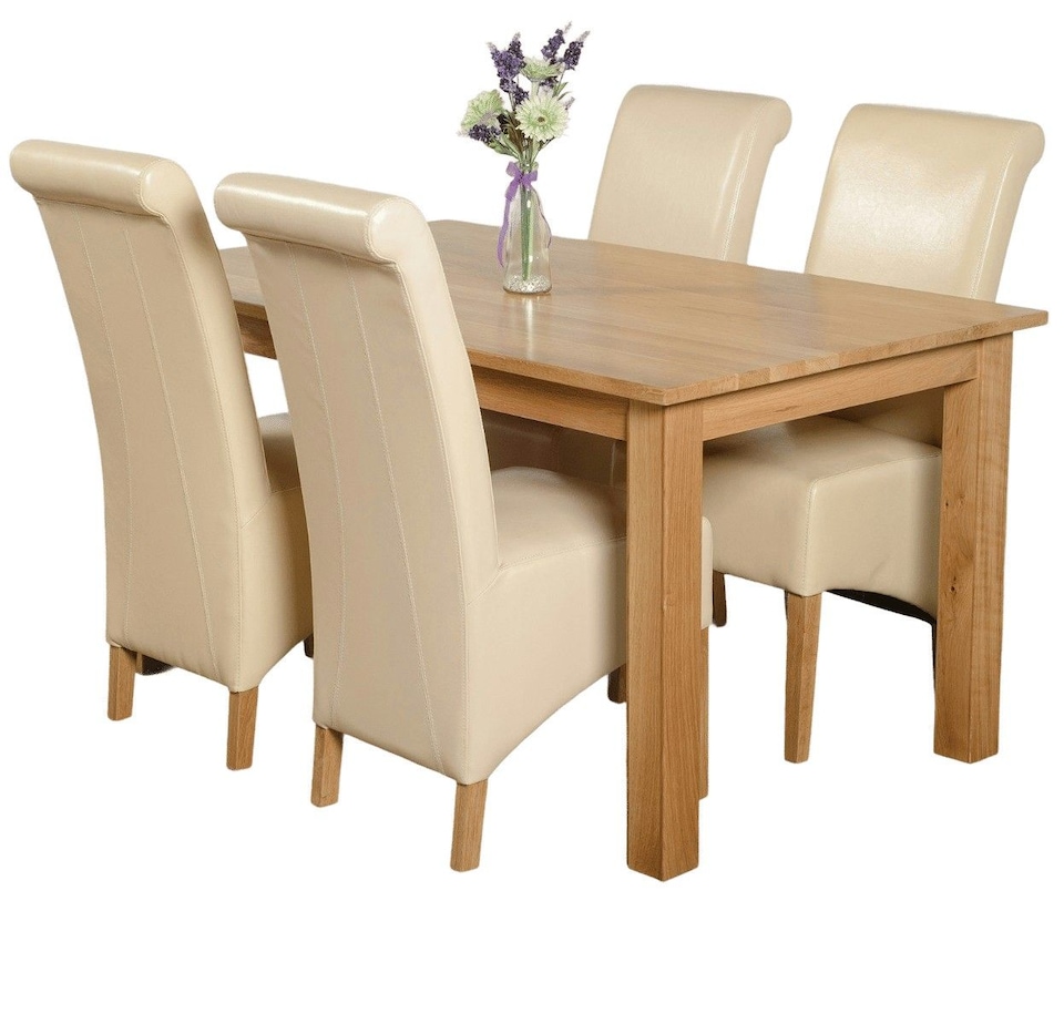 image 1 of Oslo 150 x 90 cm Medium Oak Dining Table and 4 Montana Leather Chairs | Cream | Cream