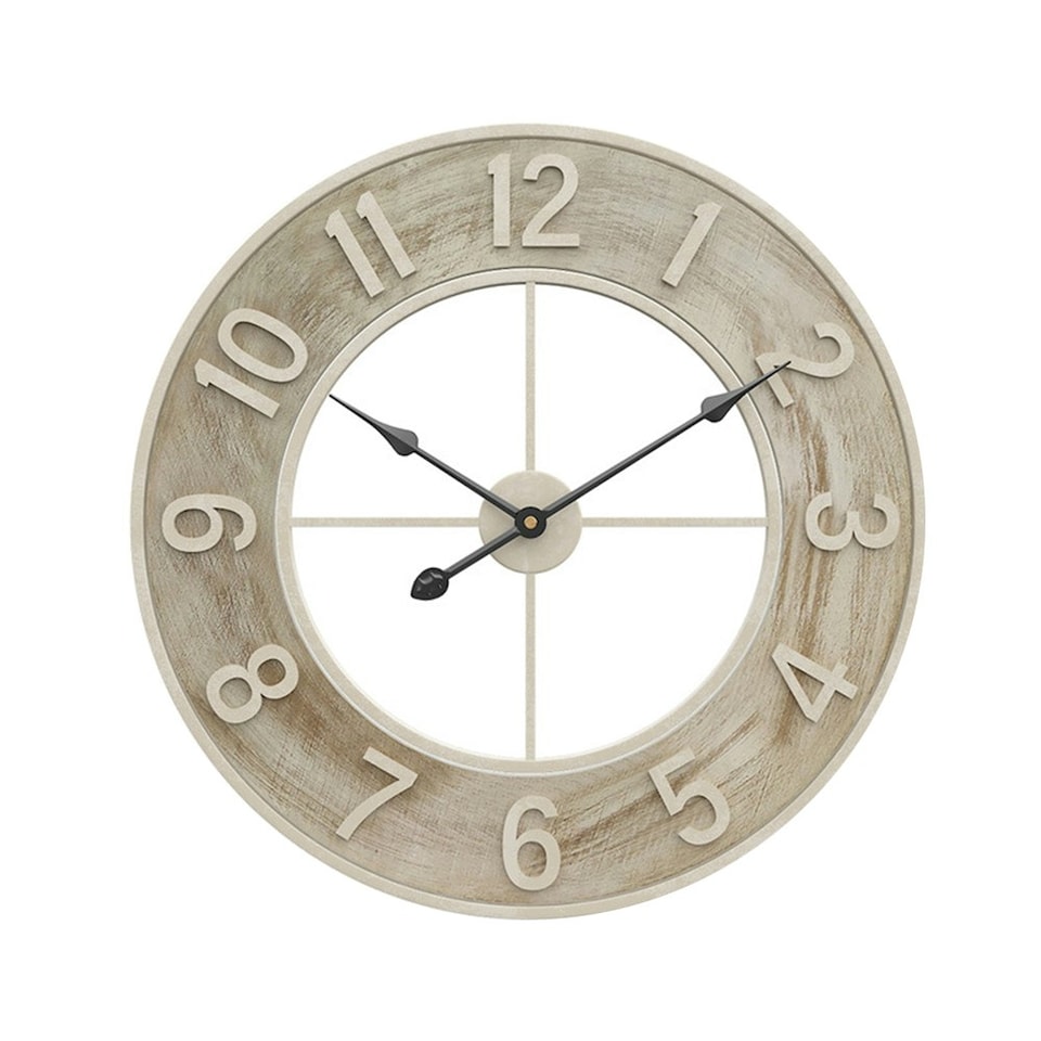 image 1 of Living and Home Round Wood Grain Metal Wall Clock