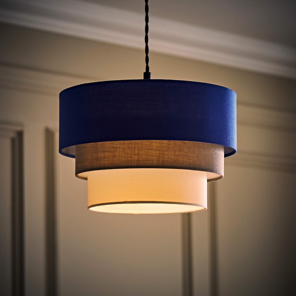 image 1 of ValueLights Aztec 3 Tier Blue Fabric Ceiling Light Shade and Bulb