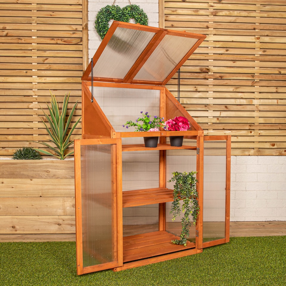 image 1 of Samuel Alexander Wooden Mini Greenhouse Cold Frame - Small Greenhouse H120 x W69 x D49cm