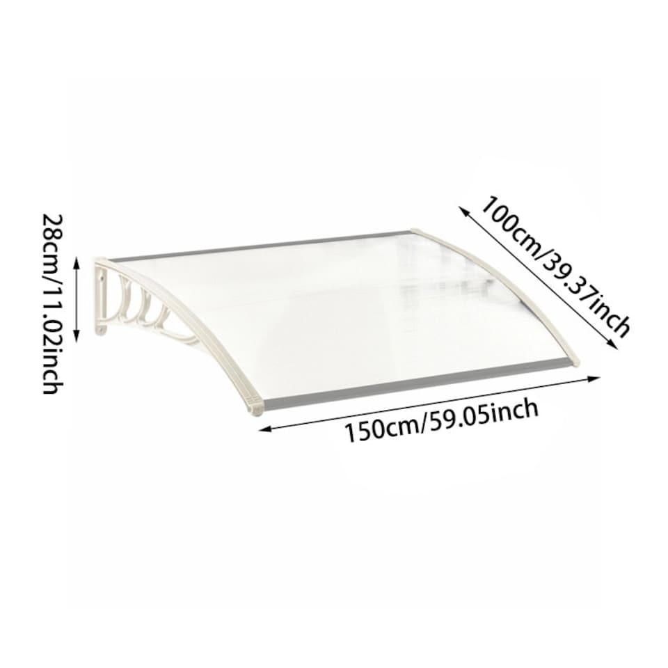image 1 of Living and Home Window Door Awning Canopy with Brackets - L150*W100*H28 White