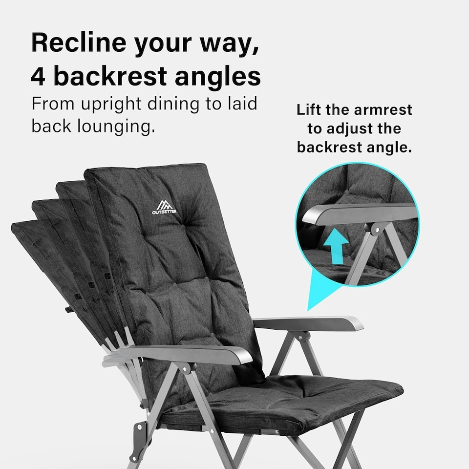 image 1 of Luxury Adjustable Camping Chairs Heavy Duty Outdoor High Back Padded Folding - 1 Black Chair Black