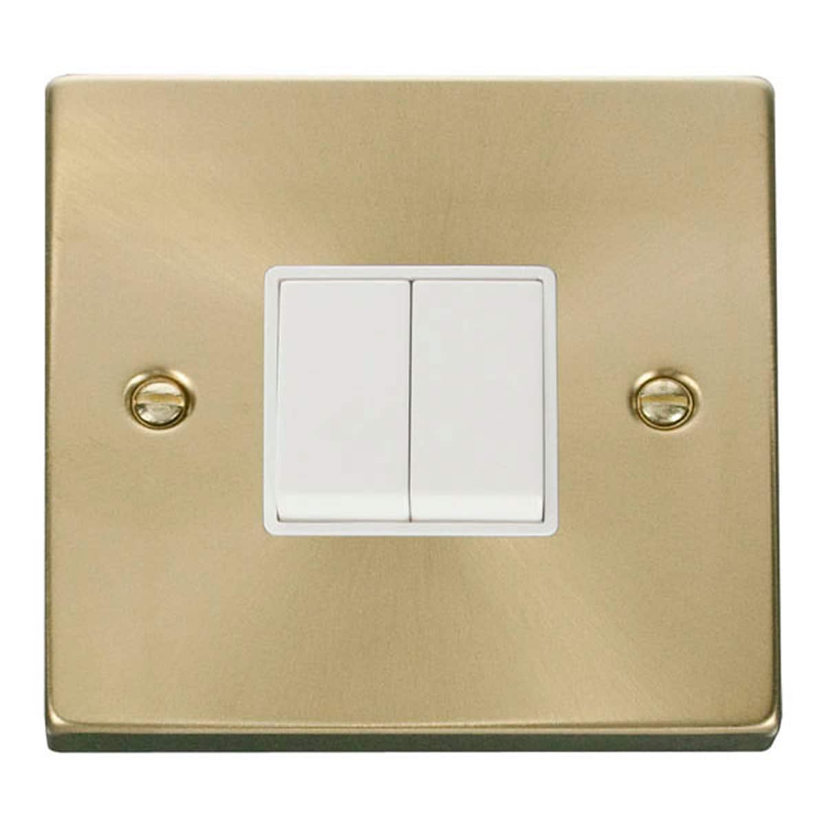 SE HOME Satin Brushed Brass 10A 2 Gang 2 Way Light Switch Gold Satin Brass