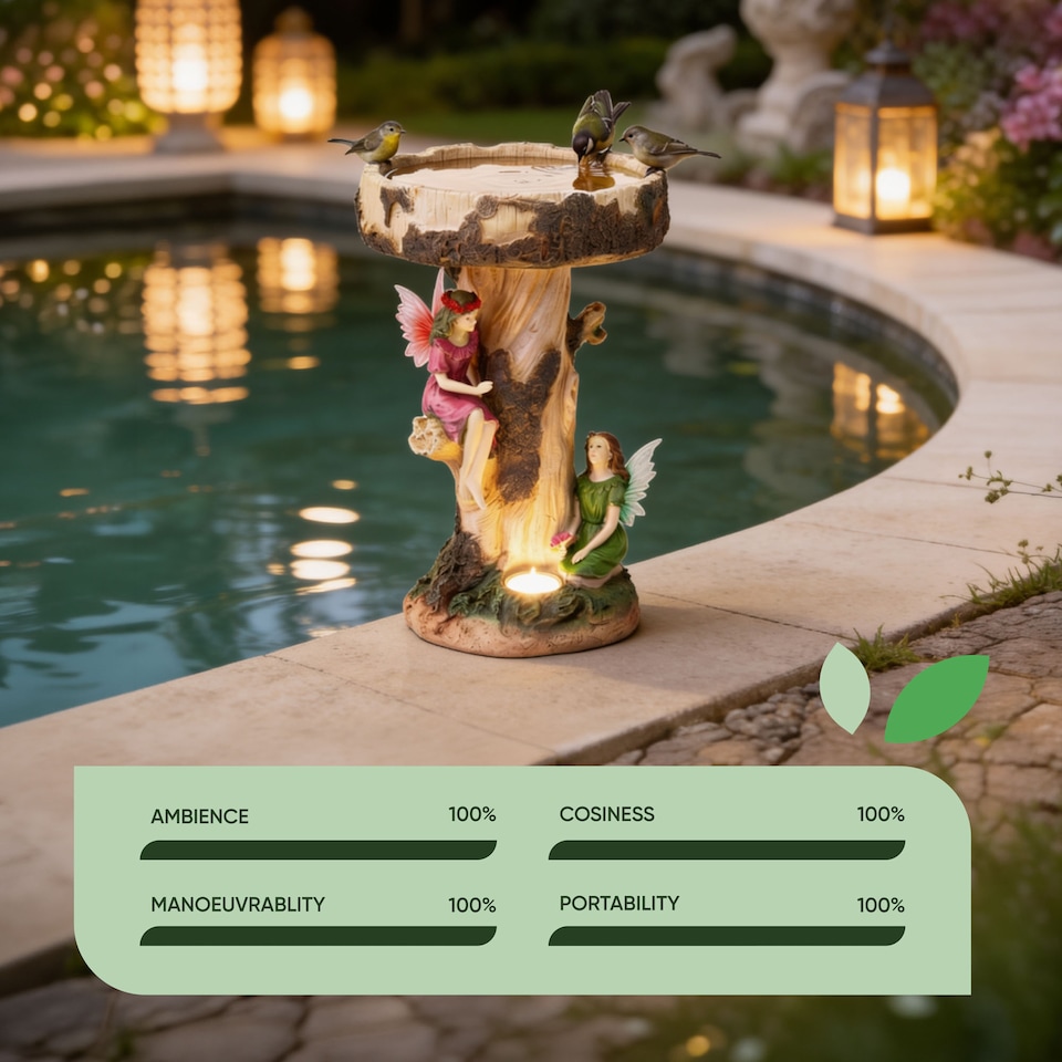 image 1 of Solar Fairy Birdbath with LED Light Decorative Garden