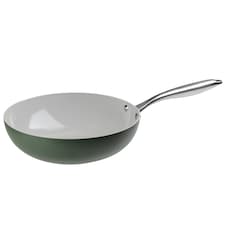 Prochef 28cm Green Ceramic-Coated Aluminium Wok | Green | Olive Green | 28 cm