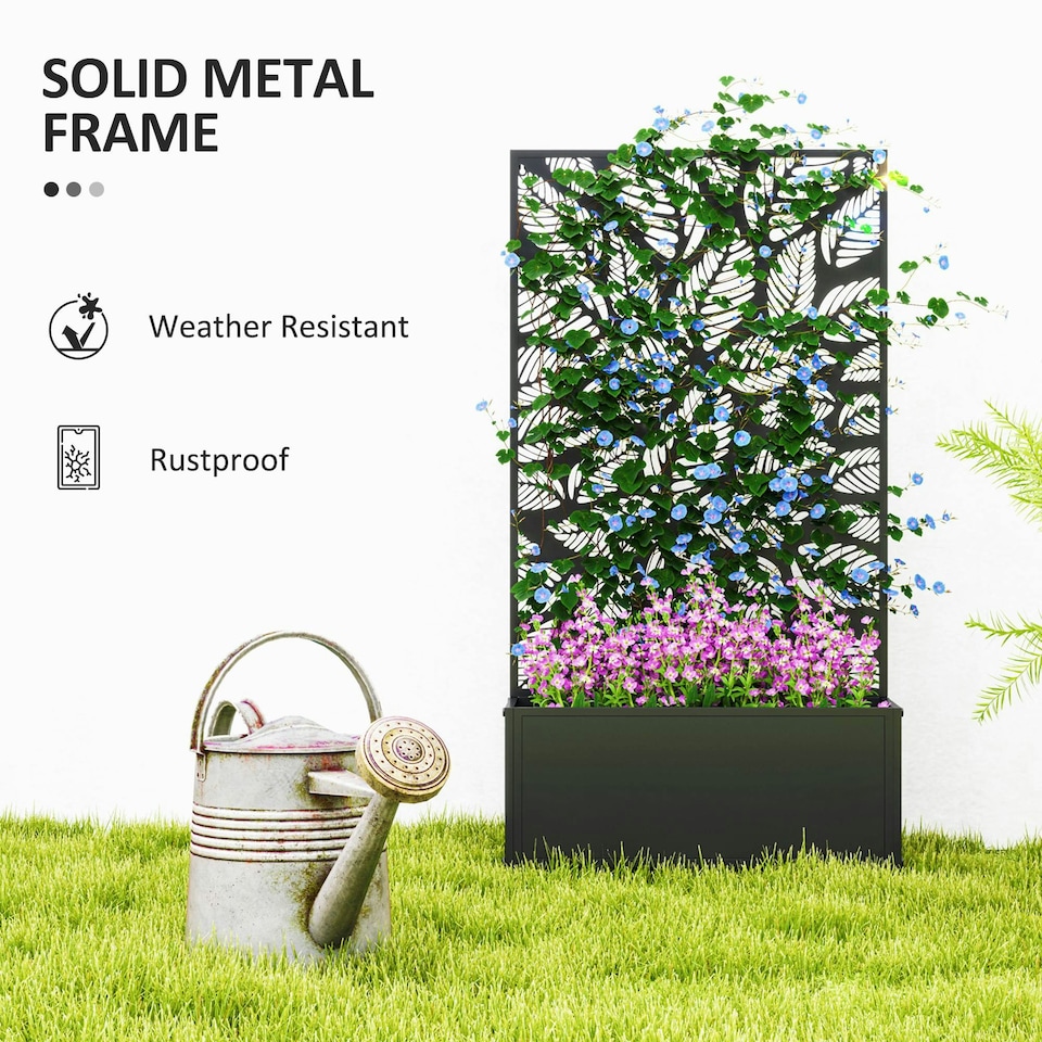 image 1 of Outsunny Metal Raised Garden Bed with Trellis, Outdoor Elevated Planter Box 