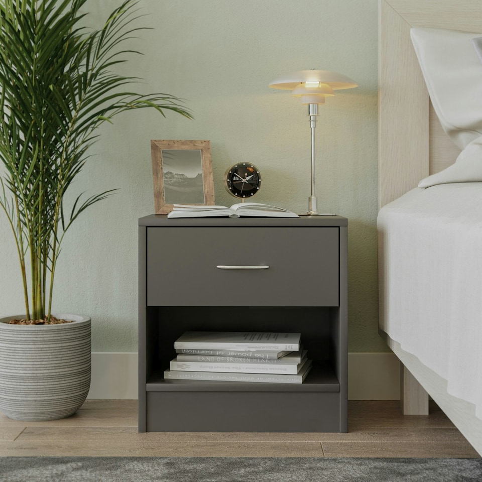 image 1 of 1-Drawer Wooden Bedside Cabinet Brown | Colour: Antique Oak