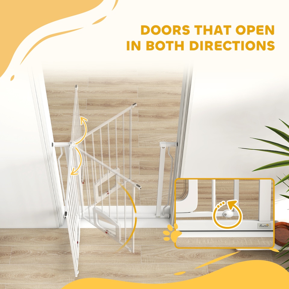 image 1 of PawHut Adjustable Pet Gate with Cat Door for Doorway 75-85 cm, White