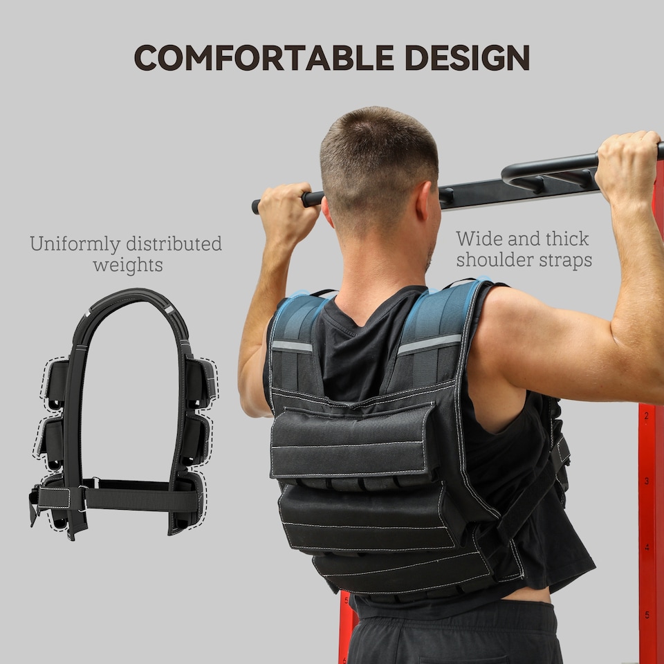image 1 of 15KG Adjustable Weighted Vest with 15 Metal Weights, Running Weight Vest | Black | Black
