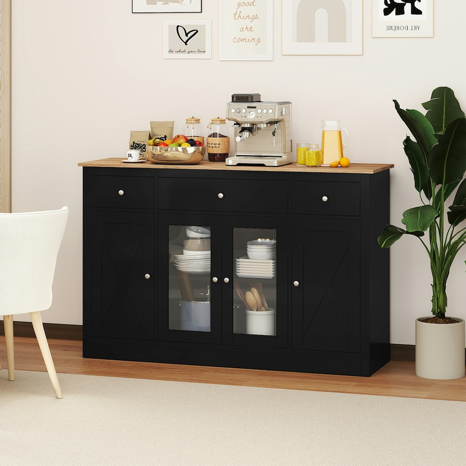image 1 of COSTWAY Buffet Sideboard Kitchen Storage Cabinet 3 Drawers Black | Black