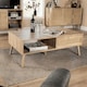 image 2 of Coffee Table Rattan Front Drawer Open Shelf Solid Wooden Legs Home Living Room