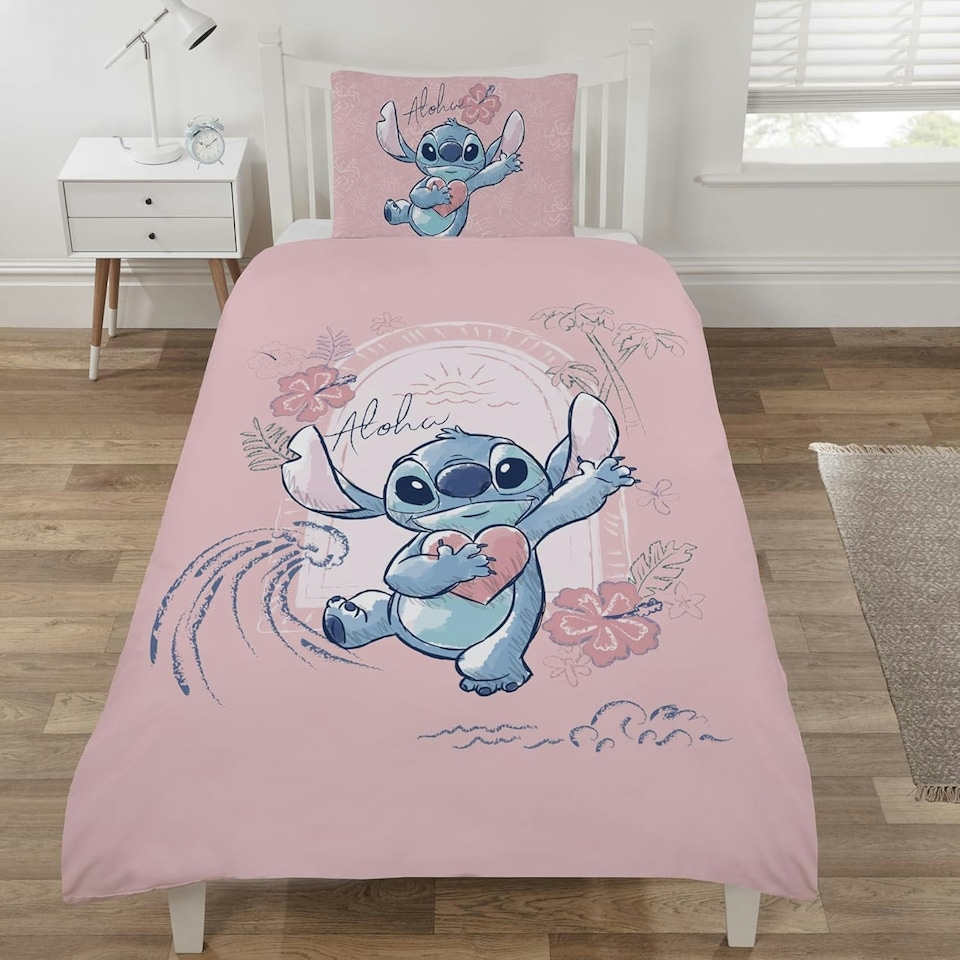 image 1 of Lilo & Stitch Single Duvet Cover Set Bedding Set - Aloha Pink | blue | Single