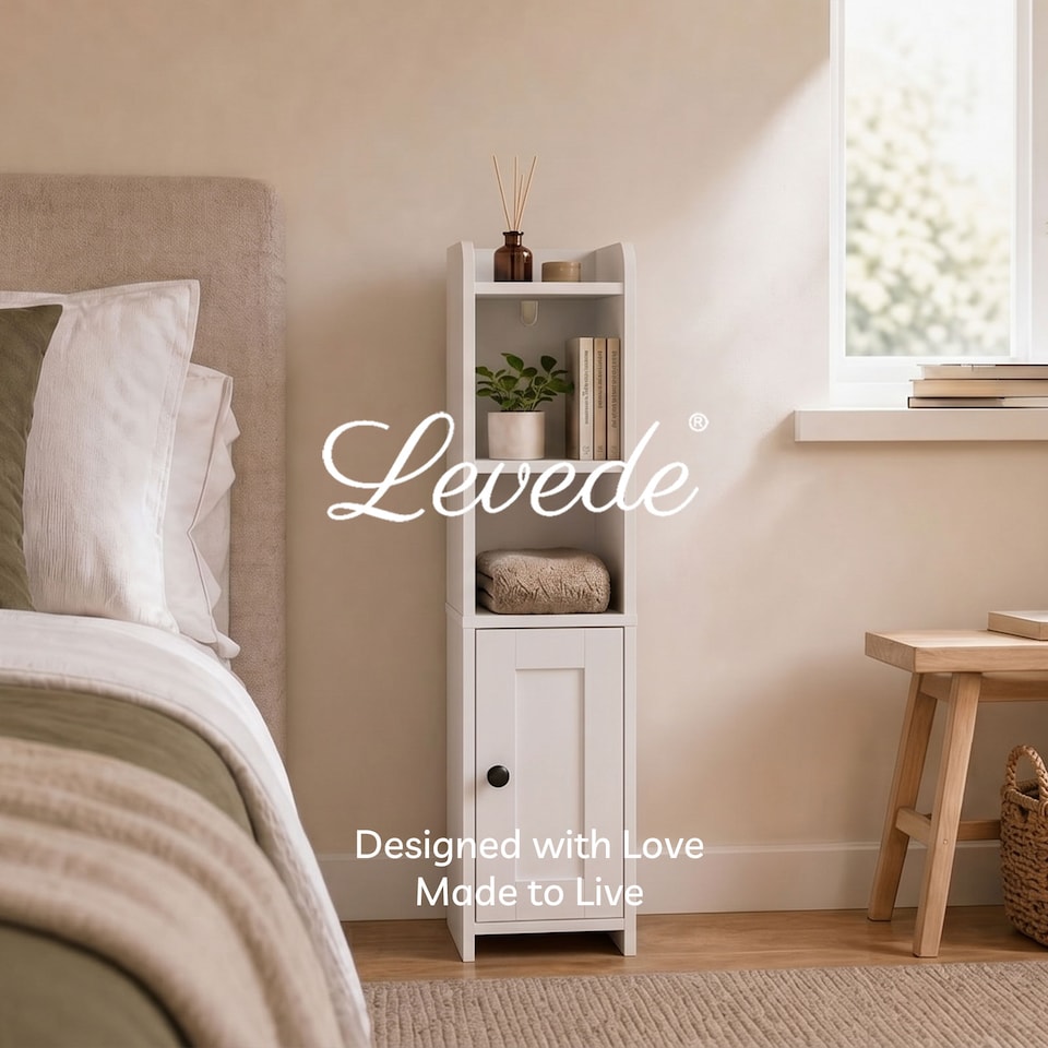 image 1 of Levede Bathroom Cabinet Slim Corner Storage Adjustable Shelves PB MDF White