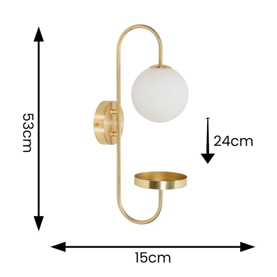 image 1 of ValueLights Milo Frosted Glass Globe Shade Curved Gold Wall Light | Gold