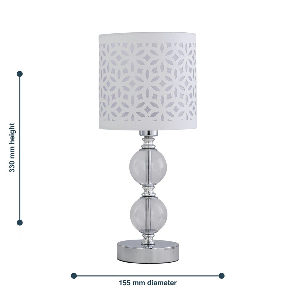 image 1 of First Choice Lighting Set of 2 Chrome Two Ball Table Lamps with White Cut Out Shades Chrome | White