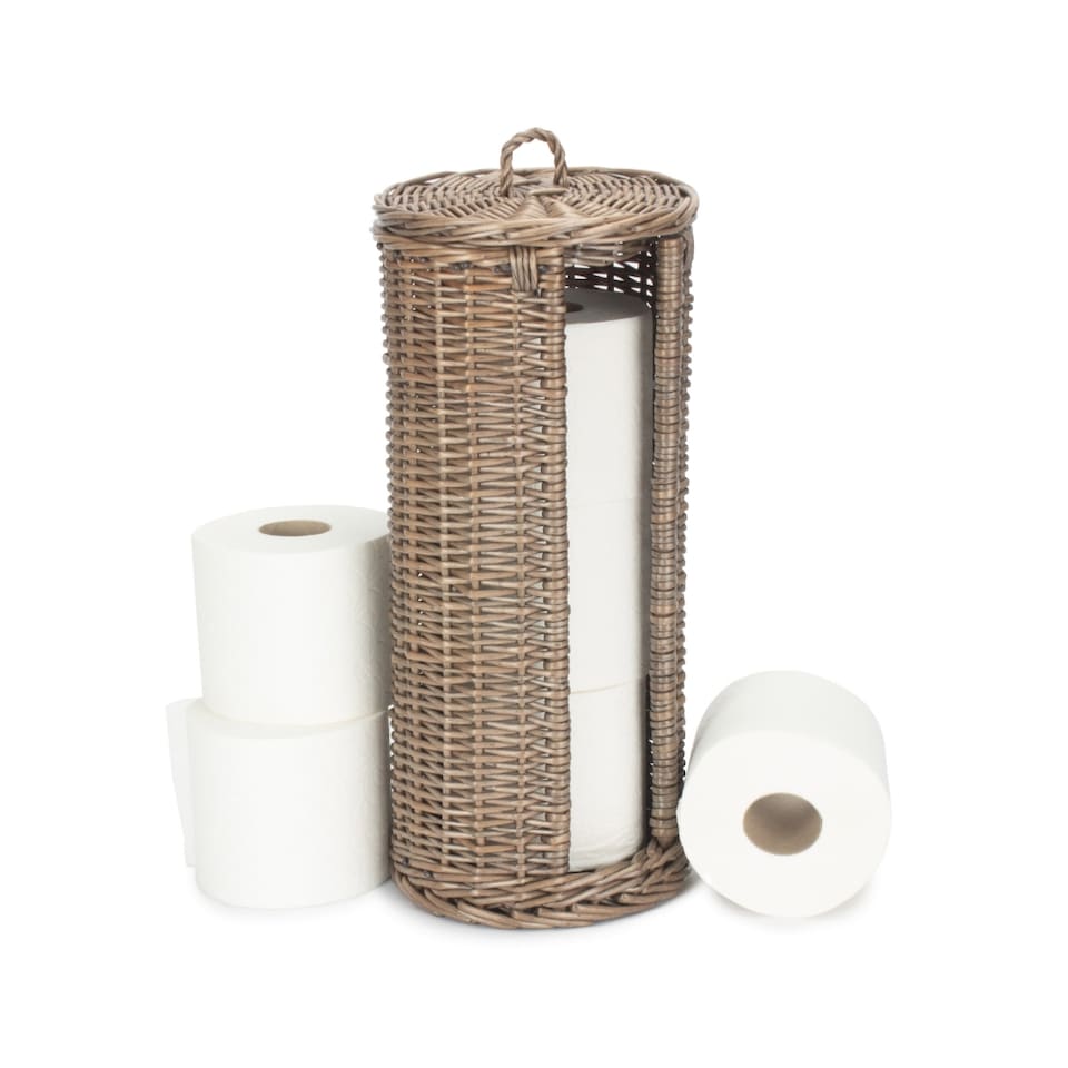 image 1 of Open Round Rattan 3 Toilet Roll Holder | Brown | Brown | One Size