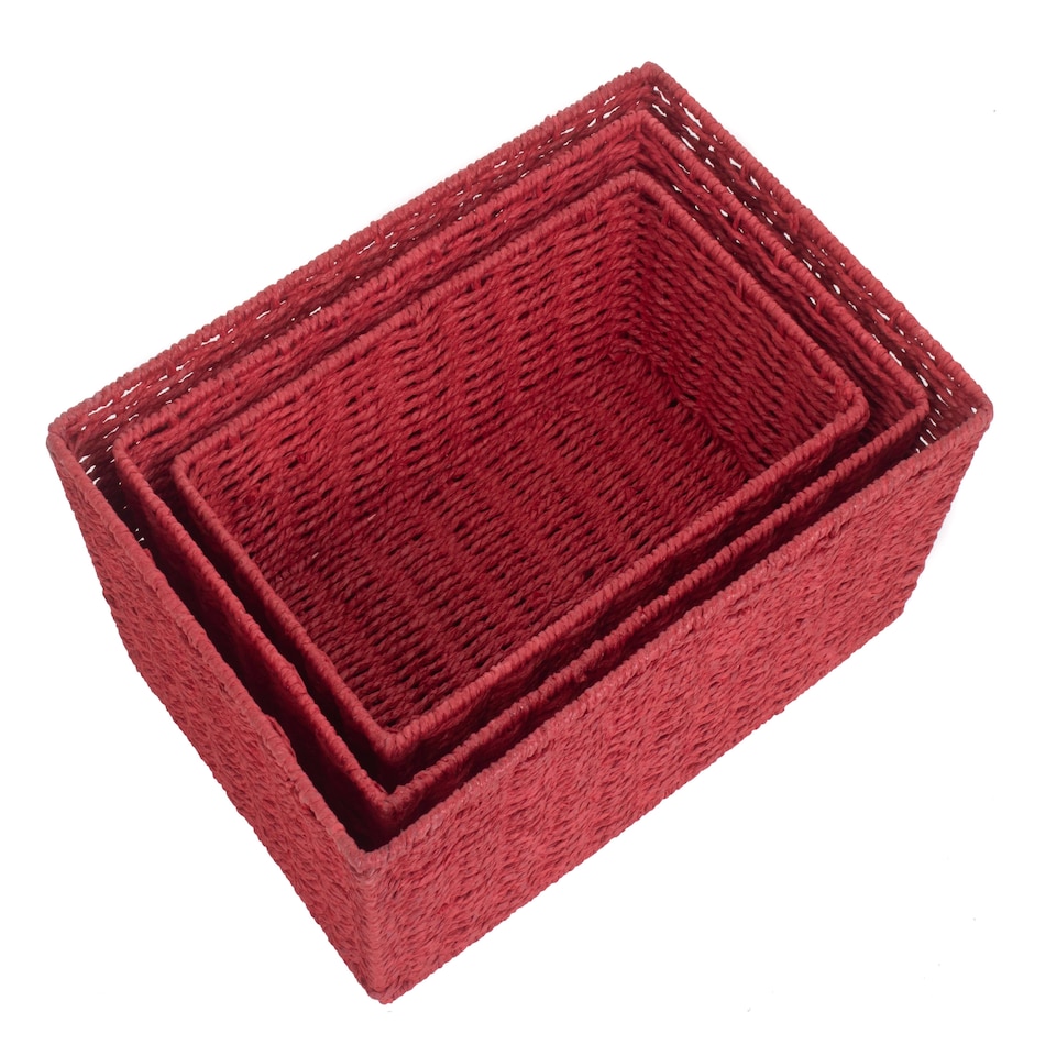 image 1 of Red Paper Rope Tray Set of 3 | Red | Red | Set of 3