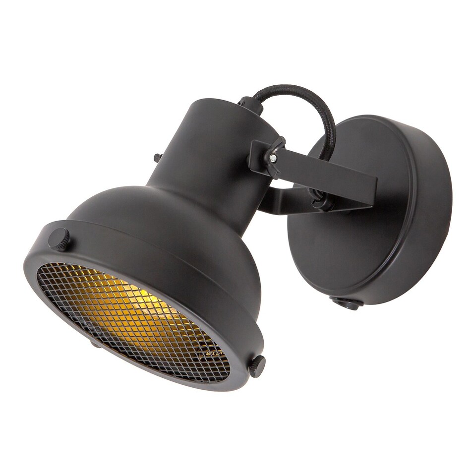 image 1 of Vintage and Industrial Matte Black Spot Wall Light Fitting with Grill