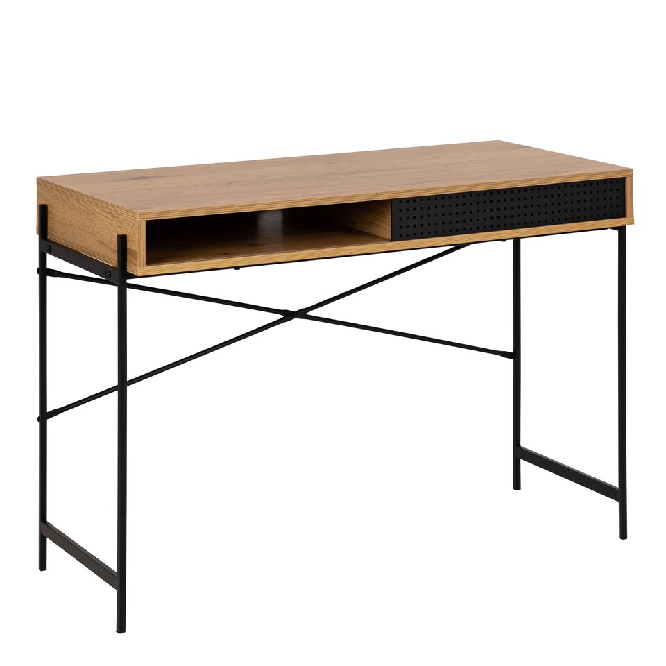 image 1 of Angus Office Desk with Sliding Door in Oak & Black