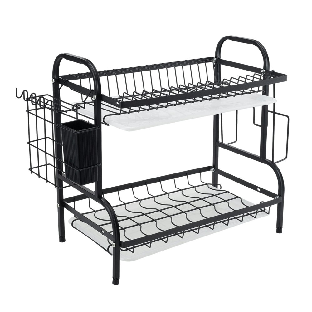 Living and Home Black Steel Dish Drying Rack 2-Tier | Multi