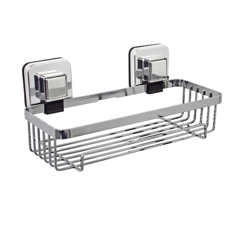 image 1 of Showerdrape Pushloc Chrome Steel Suction Wall Mounted Rectangular Basket with Mounting Squares | Chrome | Chrome | 1