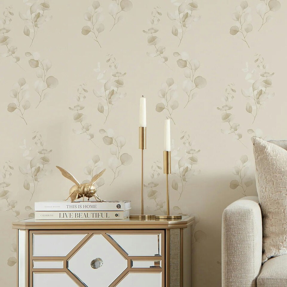 image 1 of Trailing Eucalyptus Wallpaper in Sandstone Multi