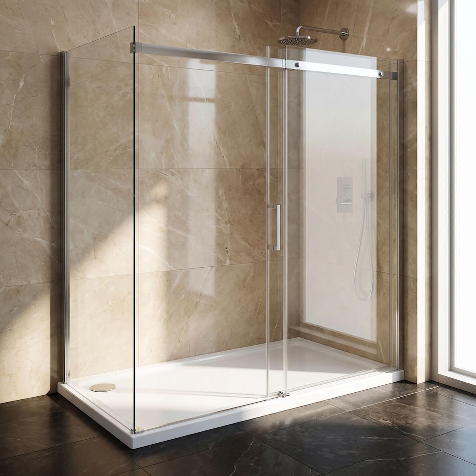 image 1 of Balterley Rectangular Stone Anti-Slip Shower Tray with Corner Waste Position - Balterley | White | White