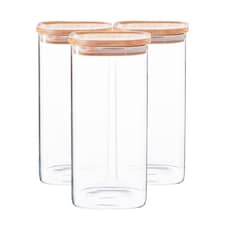 Argon Tableware Square Glass Storage Jars with Wooden Lids - 1.5 Litre - Pack of 6