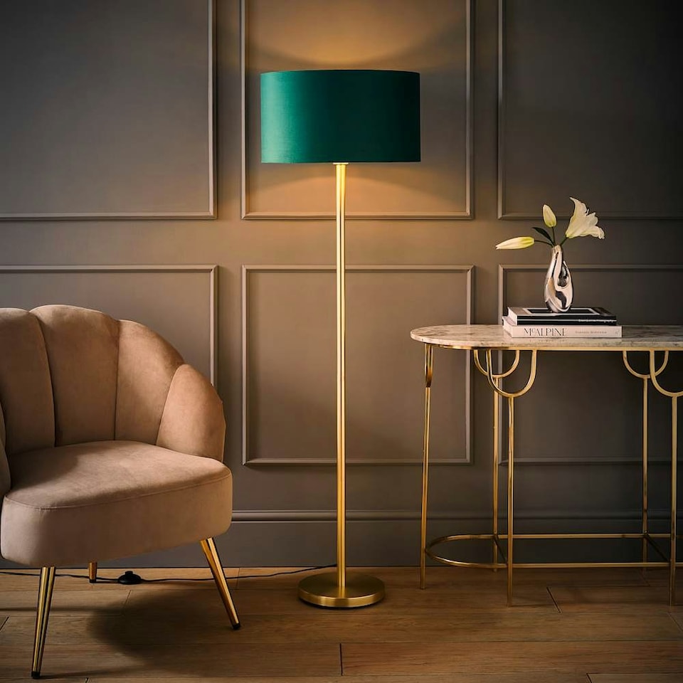 image 1 of ValueLights Charlie Gold Floor Lamp Green Velvet Gold Shade | Gold