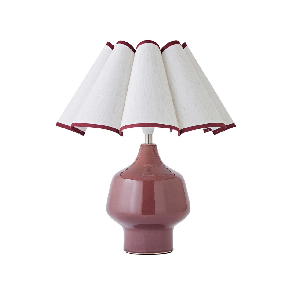 image 1 of ValueLights Jamie Burgundy Ceramic Table Lamp Scallop Trim Shade and Bulb