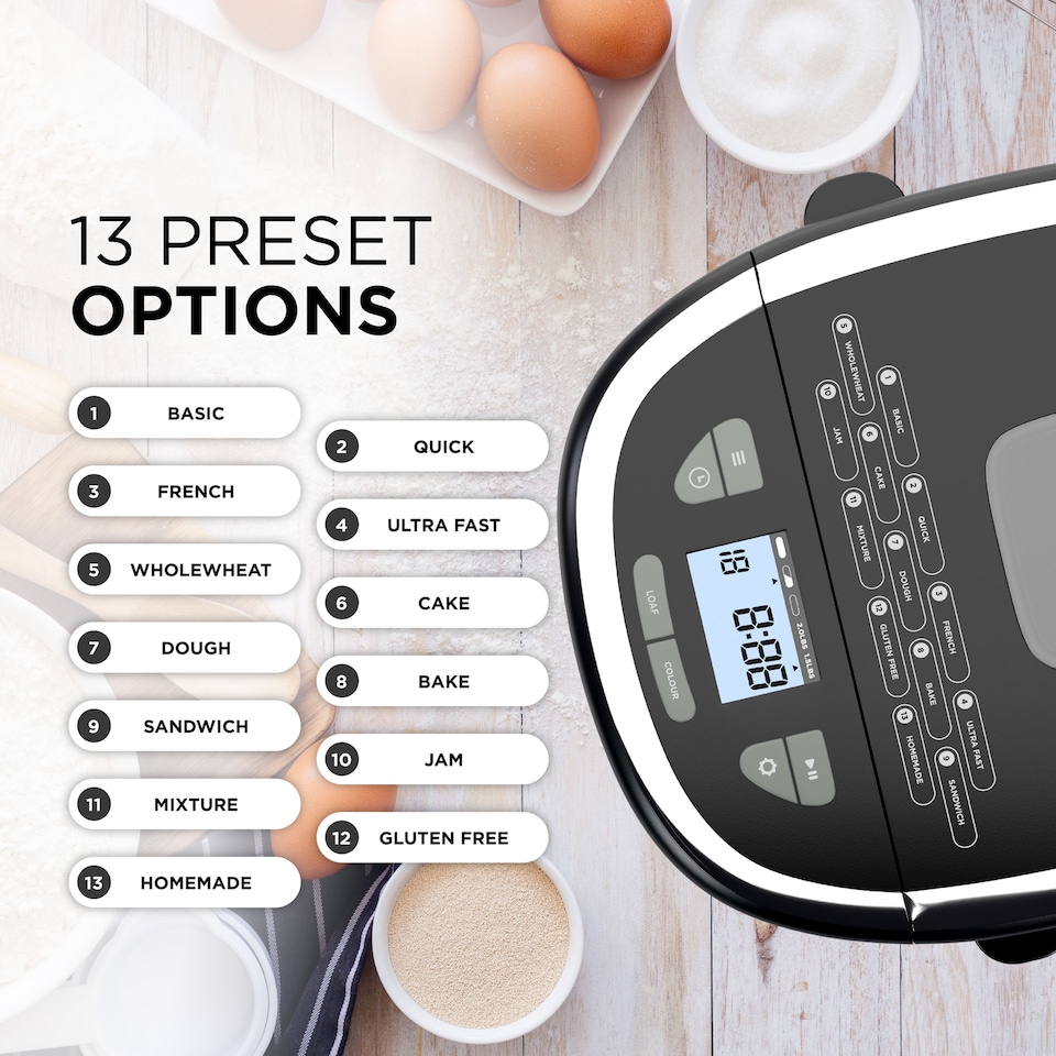 image 1 of DMD 17-in-1 Bread Maker, 2lb Bread Machine with 1 Hour Keep Warm, 13 Hour Delay Start, 3 Crust Shades & Colours