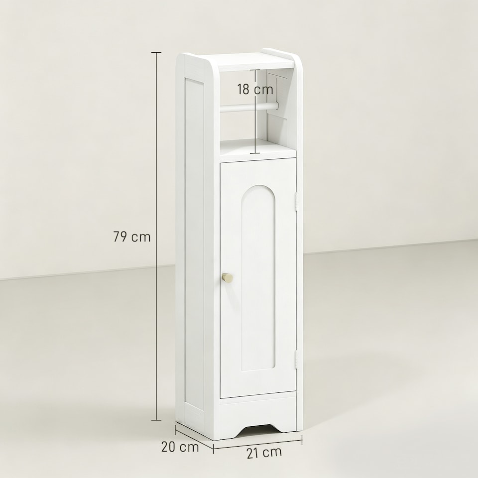 image 1 of HOMCOM Toilet Roll Holder Slim Bathroom Cabinet with Adjustable Shelf White