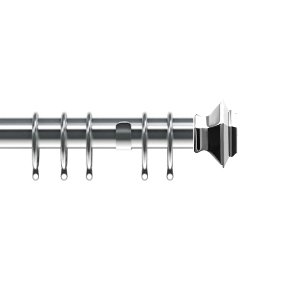 image 1 of 35mm Fixed Length Metal Curtain Pole Set Chrome Aztec Finial 230cm | Silver | Silver